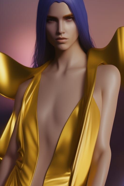 Ethereal Biopunk Supermodel with Golden Accessories