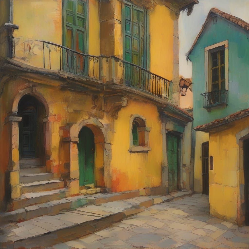 Vibrant Portugal Street Scene in Romantic Goth Style