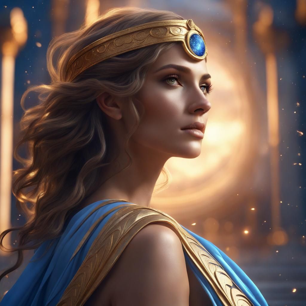 Captivating Greek Goddess in Celestial Setting