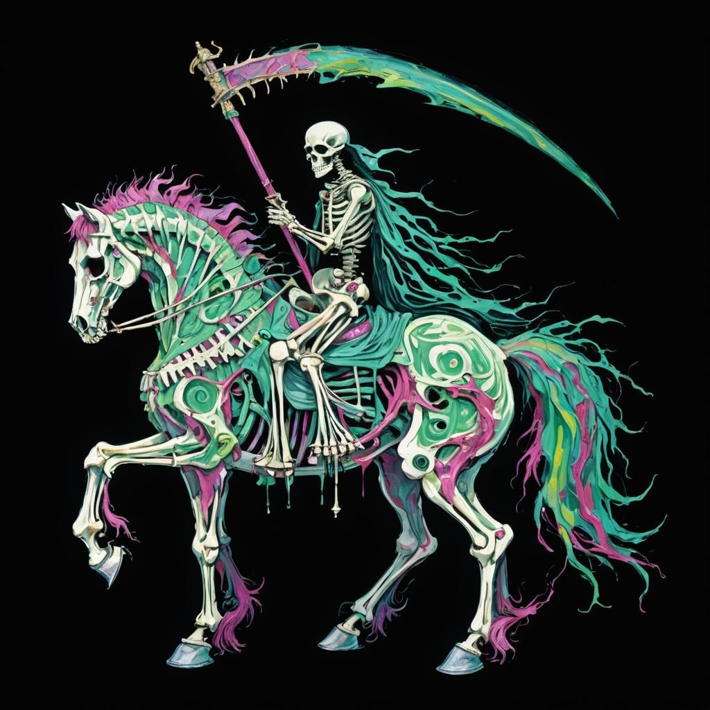 Grim Reaper Horse Skeleton: Impressionistic Van Burton Style