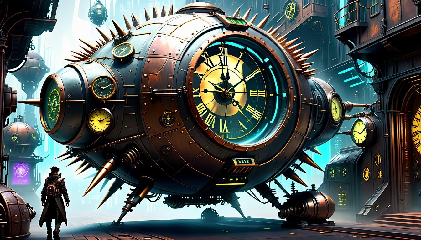 Steampunk Time Traveler Emerges from Cyberpunk Pod
