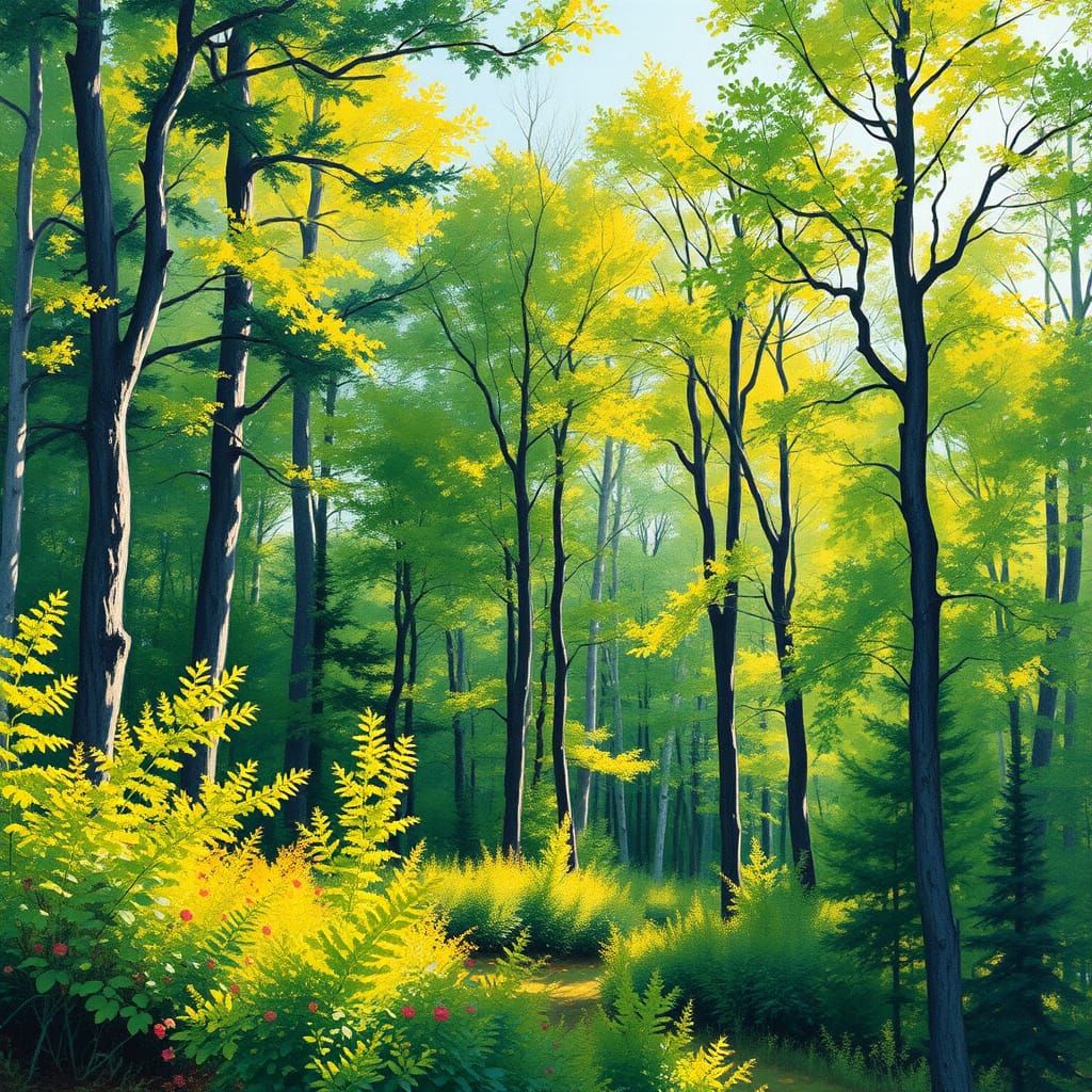 Summer Forest in Impressionist Style with Gouache and Waterc...