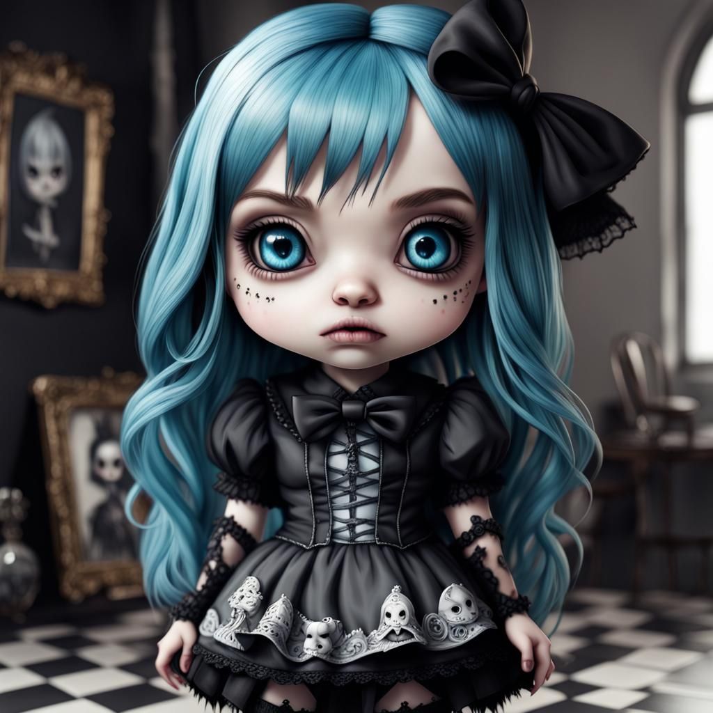 Hyperrealistic Chibi Goth Alice in Wonderland