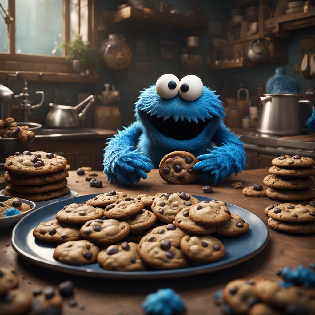 Detailed Matte Painting of Cookie Monster
