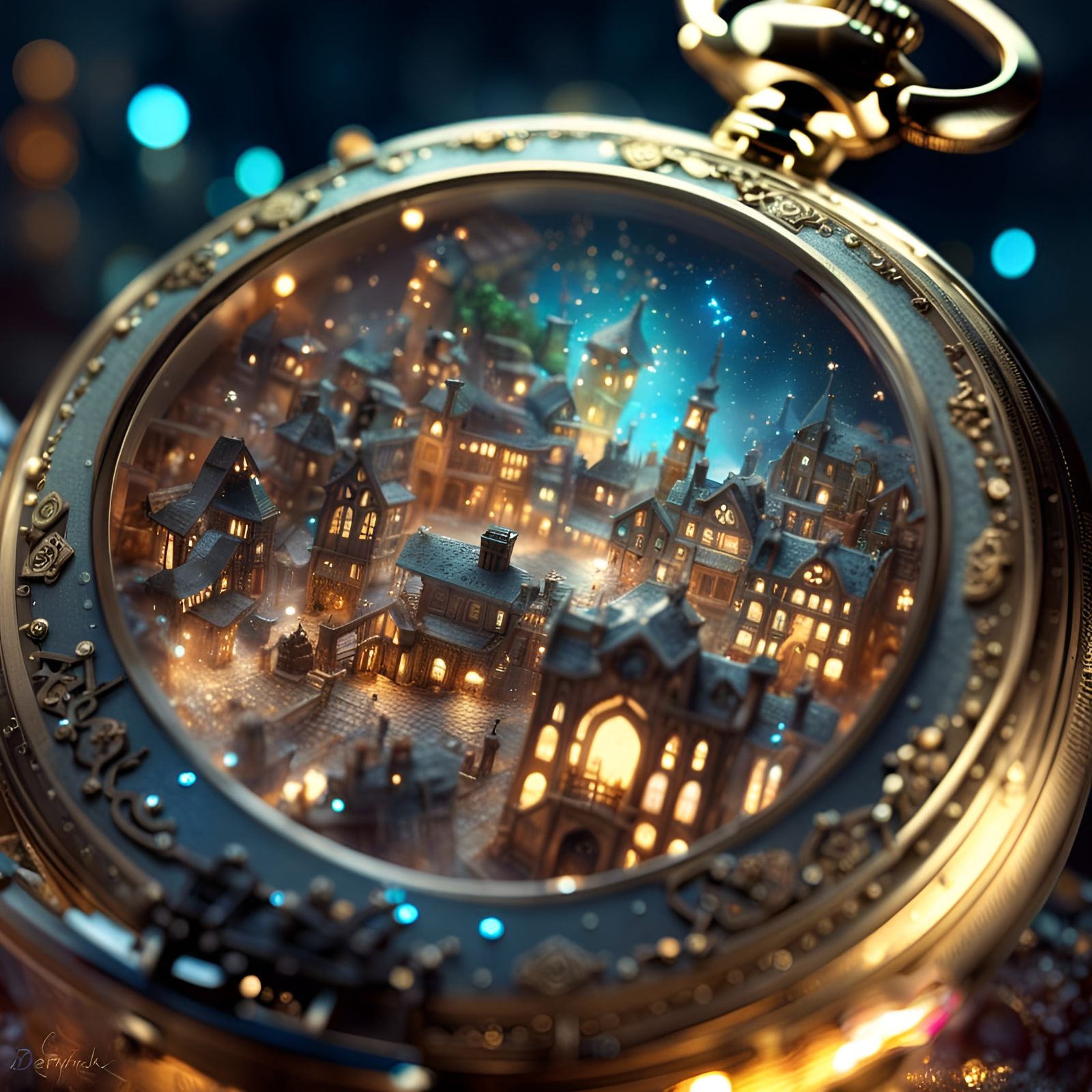 Miniature Cityscape Inside Pocket Watch: Fantasy Art