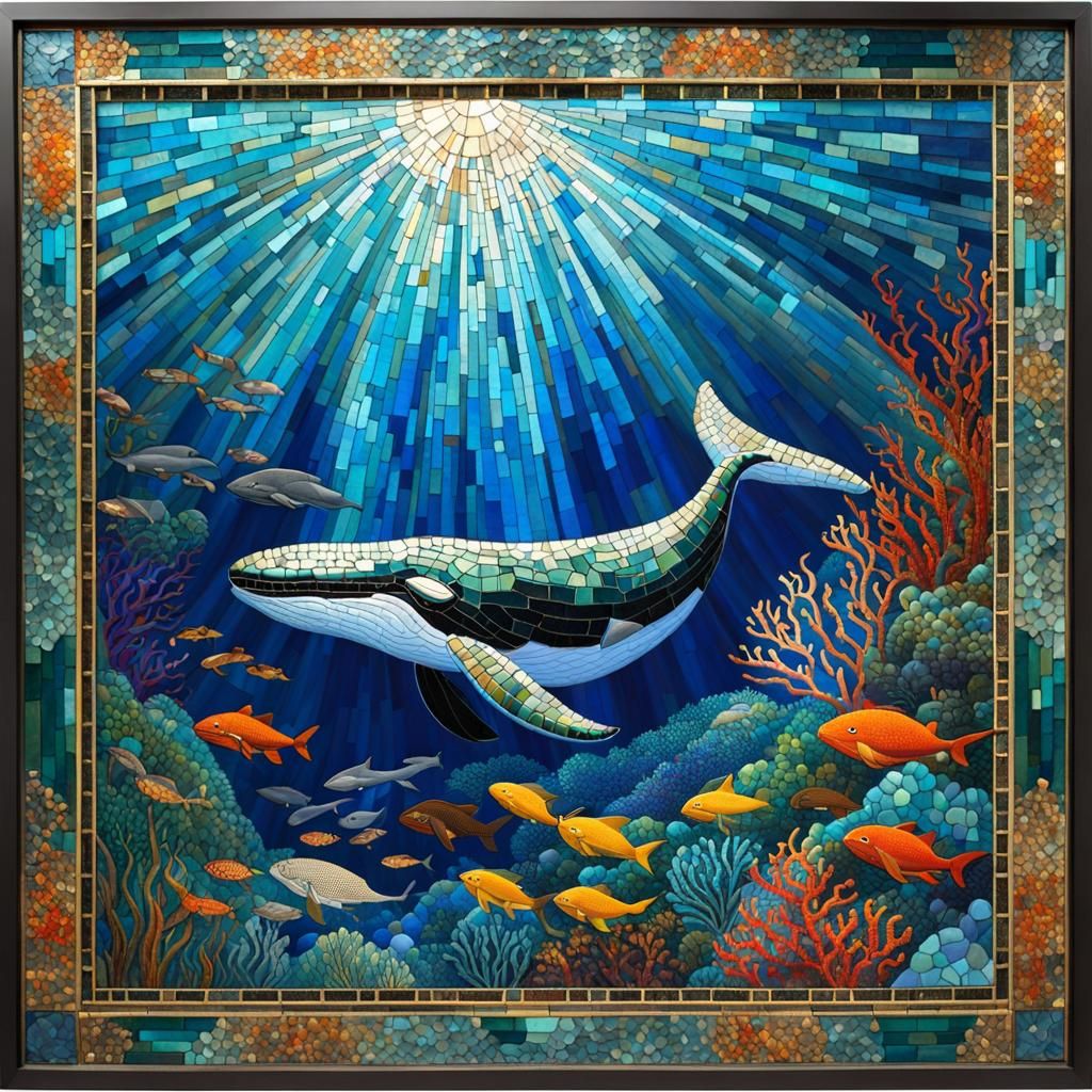 Mosaic Whale in Stained Glass Style