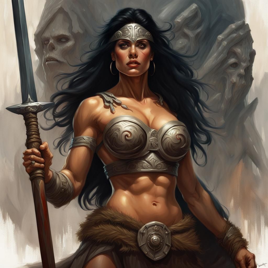 Barbarian Warrior Hiding from Mummies, Digital Art