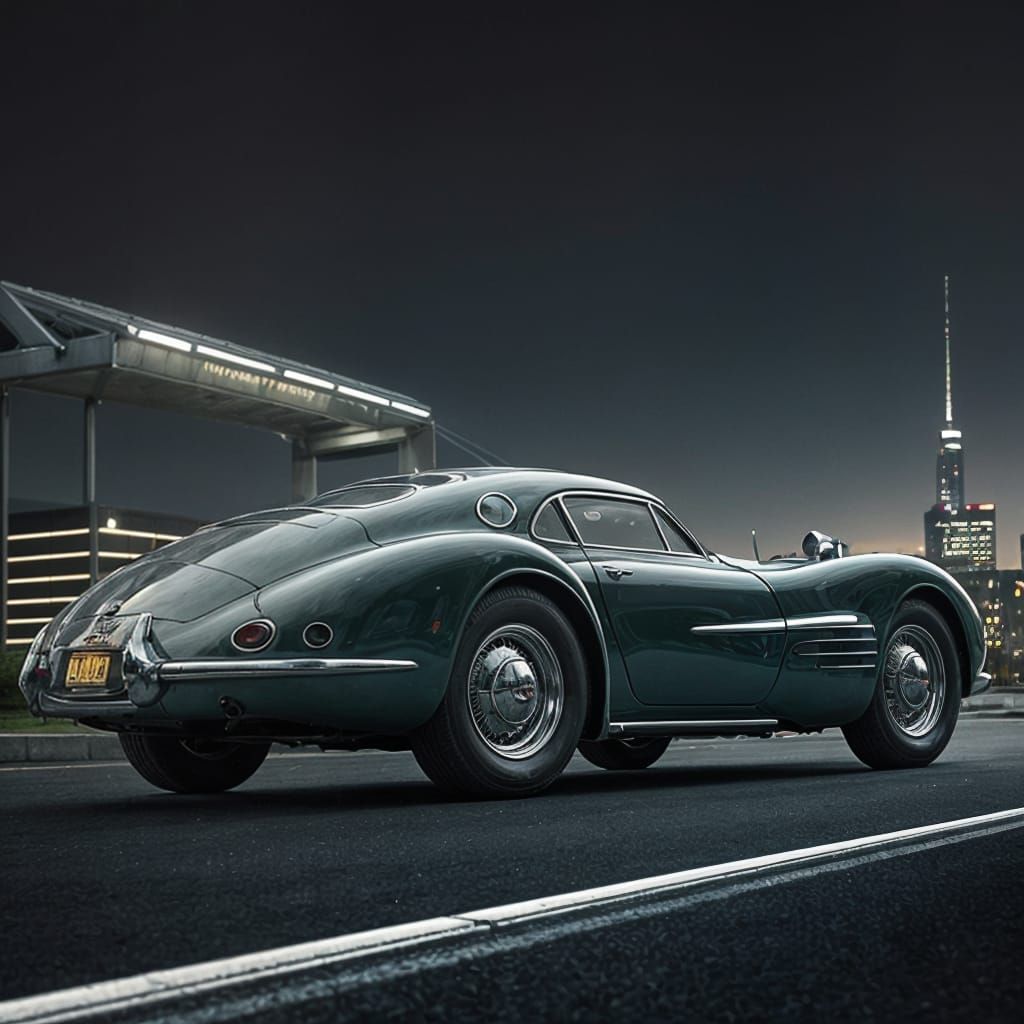 Streamlined Futuristic Automobile on a Precision Highway