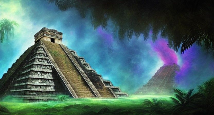 Eldritch Mayan Temple in Jungle, Hyperrealistic Art