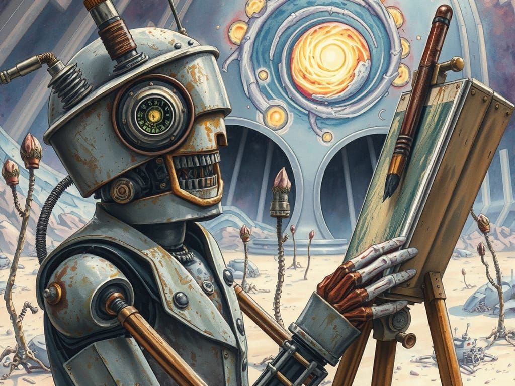 Robot Paints a Portrait on a Desolate Planet