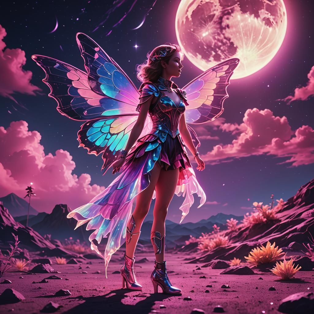 Synthwave Fairy on the Moon
