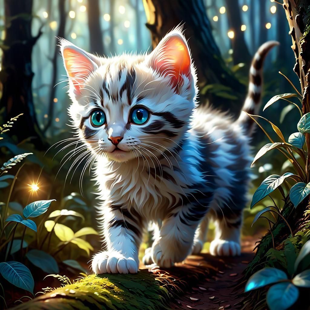 Detailed Kitten Painting in Unreal Engine Style