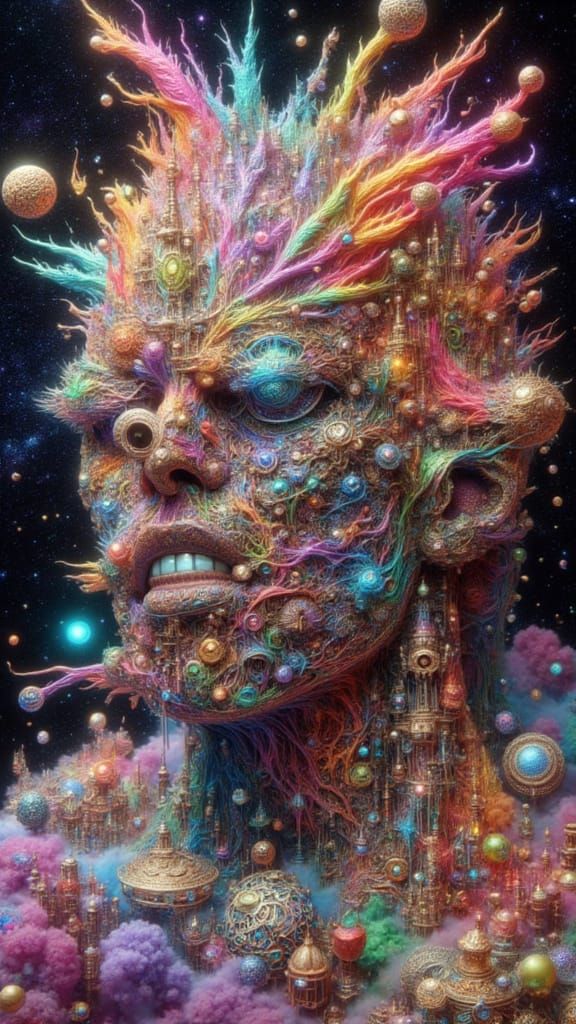 Surreal Rainbow Kingdoms Intertwined with Human Form