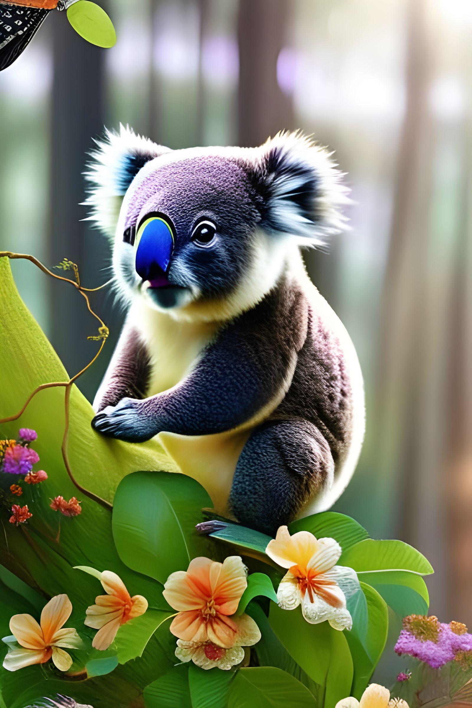 Vibrant Deco Koala in Floral Wonderland
