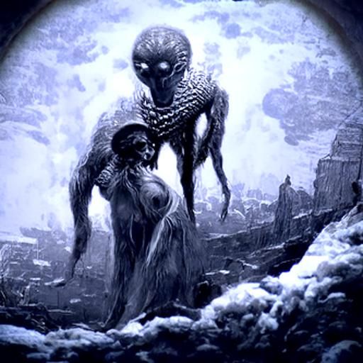 Horrific Encounter on Nibiru in Dark Fantasy Style