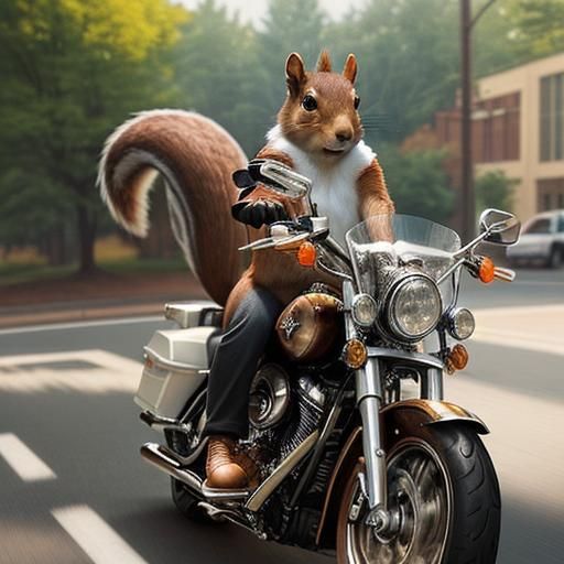Squirrel Rides Harley Davidson: 3D Realistic Render