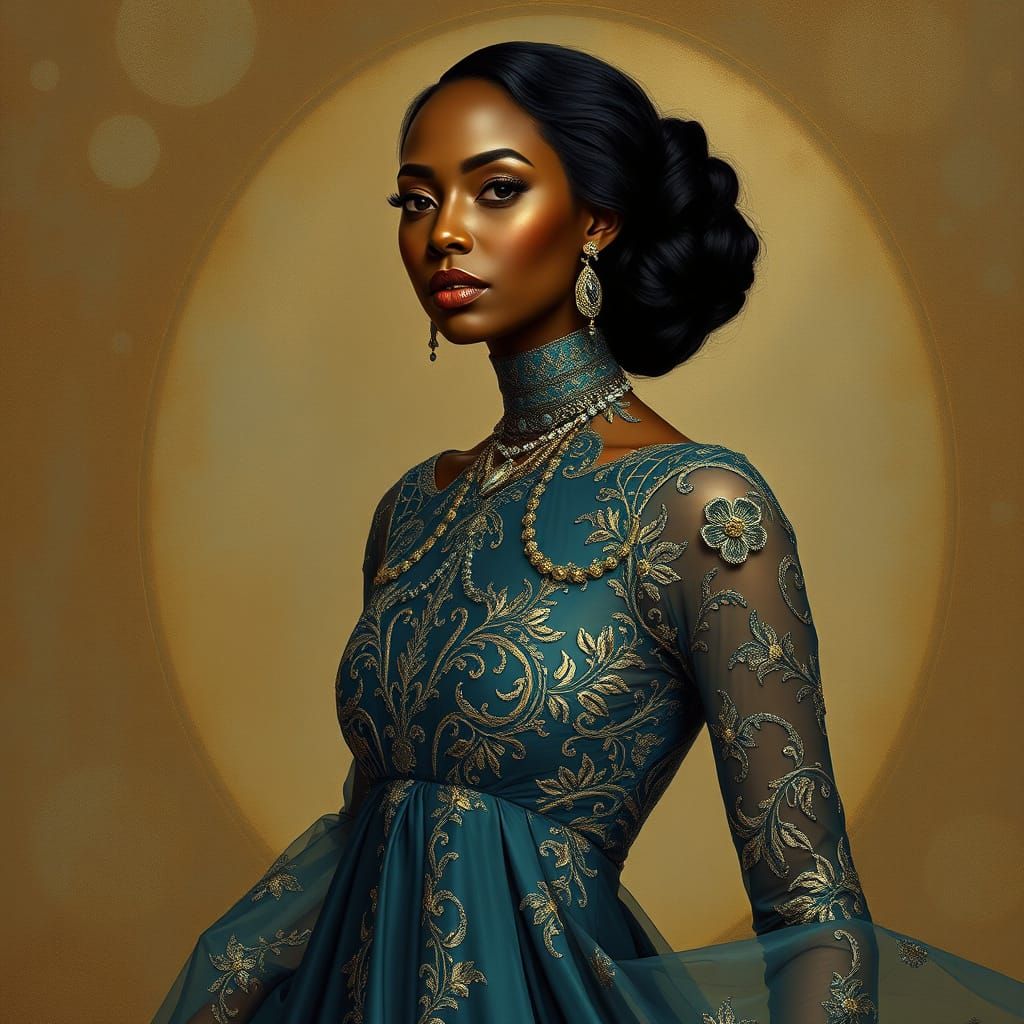 Luxurious Evening Portrait in Art Nouveau Style