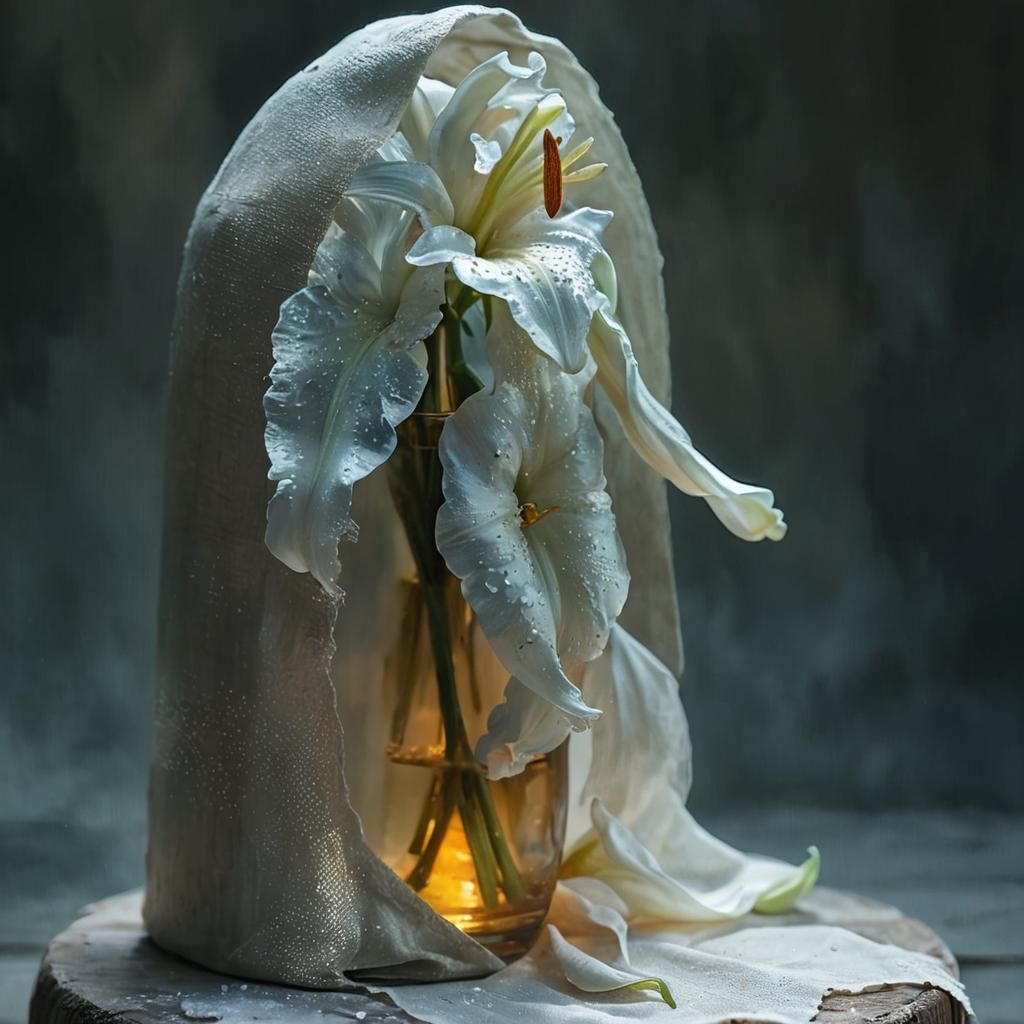 White Lilies in Watercolor with Impressionistic Brushstrokes