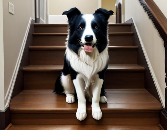 Border Collie Guarding Stairs