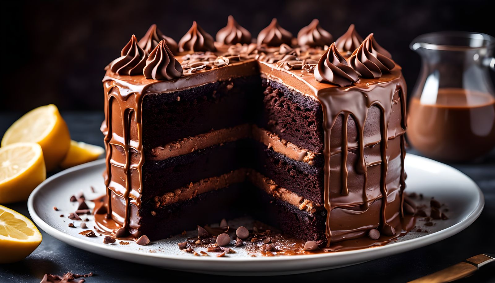 Hyperrealistic Chocolate Cake Close-Up in Professional Photo...