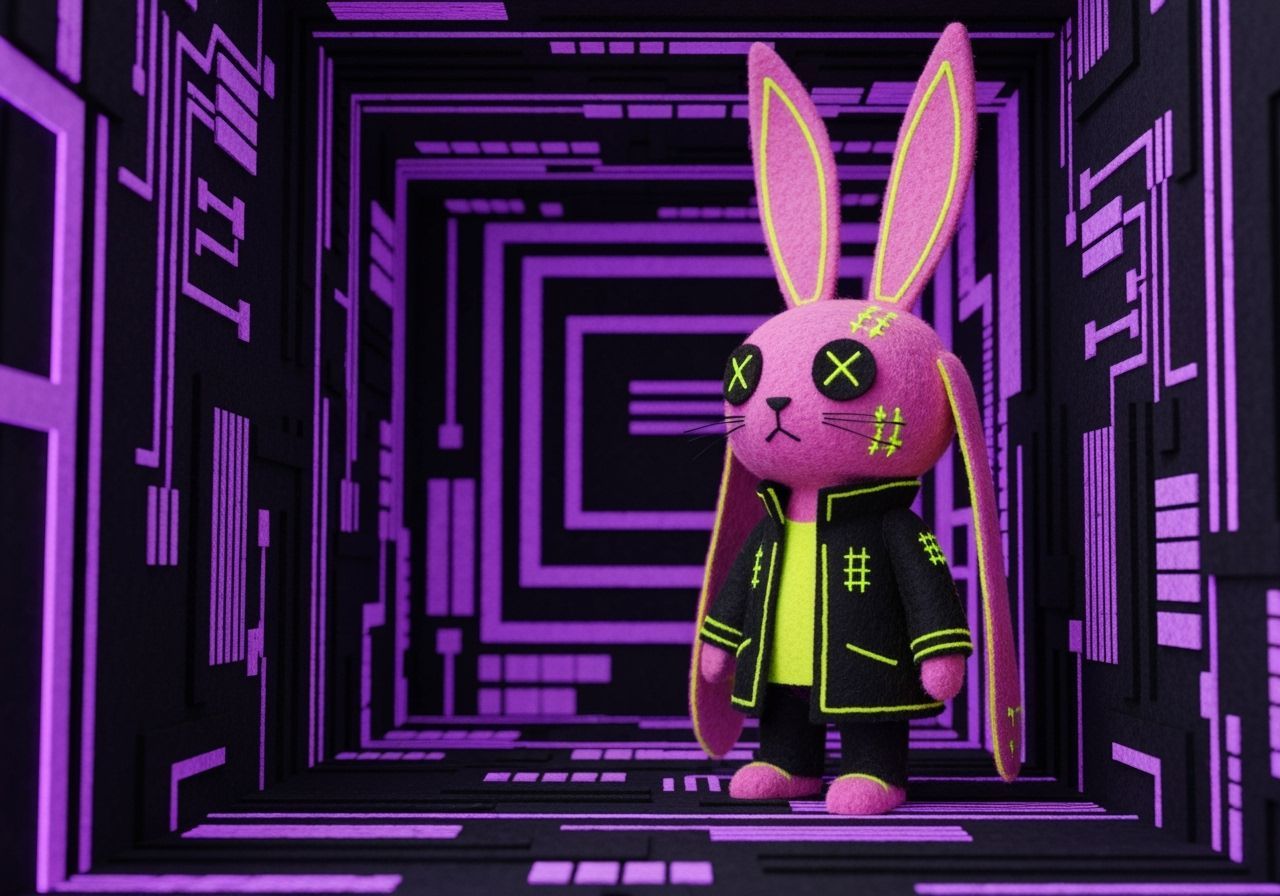 Creepy Cyberpunk Felt Voodoo Rabbit in 3D
