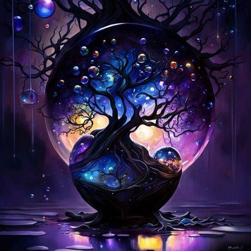 Cosmic Glass Tree with Orbs: Matte Painting