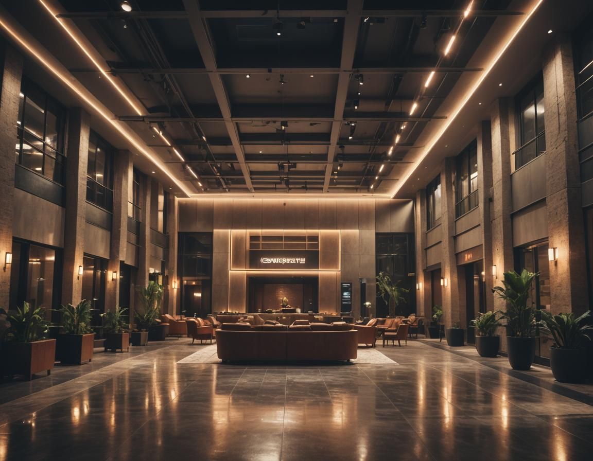 Industrial Hotel Lobby in Cinematic Lighting