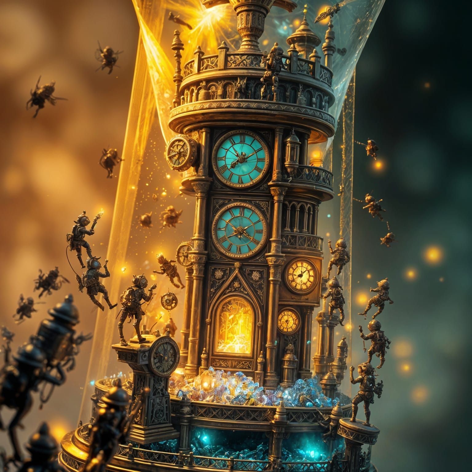 Steampunk Automatons Illuminate Hourglass Clock Tower