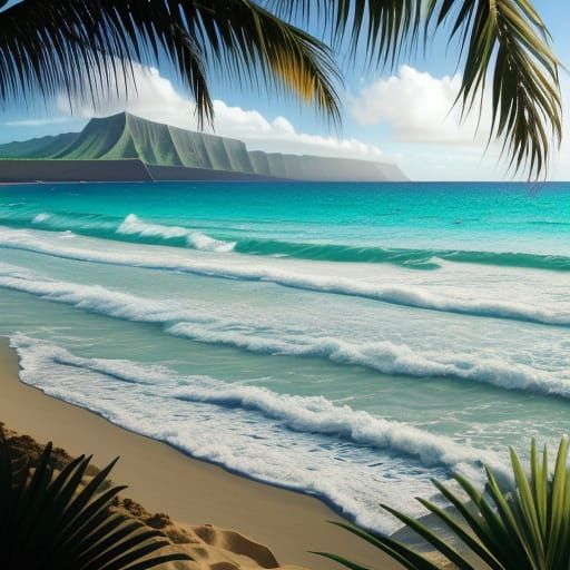 A quiet green sand beach in Hawaii. 🏖️🩴🌊💚🍍🥥🥭