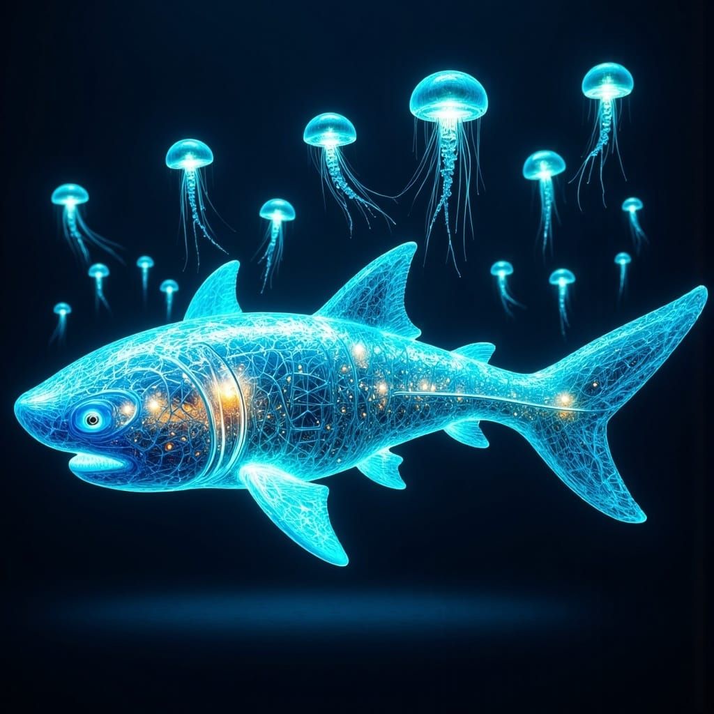 Ethereal Glass Shark Glides Through Oceanic Dreamscapes