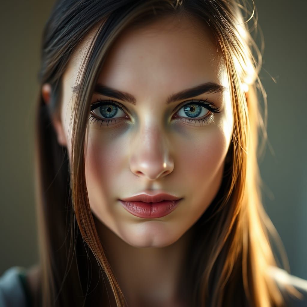 Striking Portrait of a Young Woman with Grey Eyes