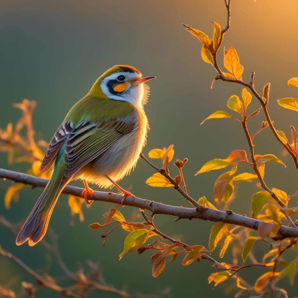 Bird Singing on Branch in Early Morning Light