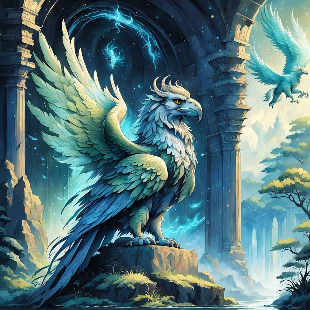 Majestic Griffin Perched on Stone Archway