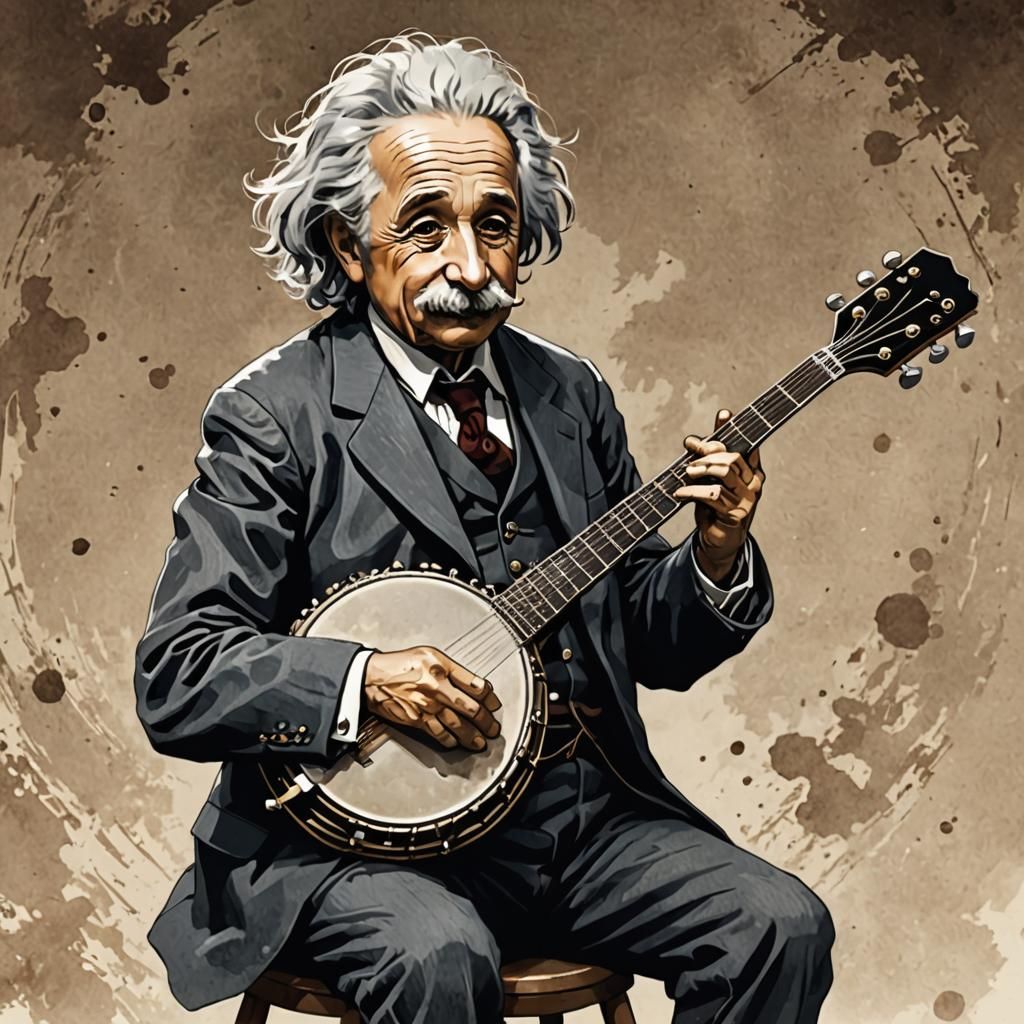 Einstein Plays Banjo in Anime Style