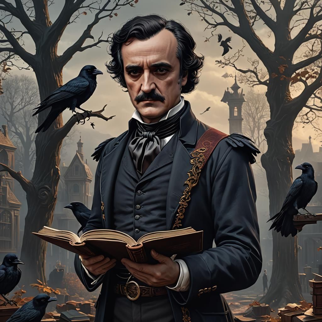 Edgar Allan Poe with Crow: Detailed Matte Painting