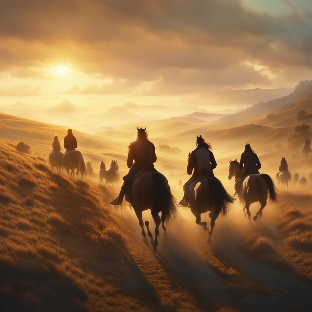 Epic Horseback Race in Golden Hour Valley
