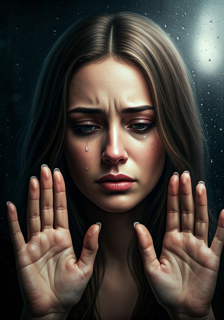 Woman Lost in Rainy Reflection