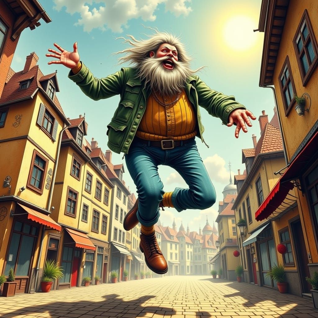 Giant Dancing in Quaint European Town Square