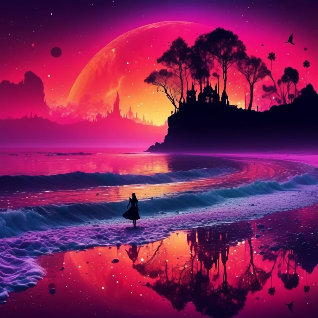 Rainbow Beach Silhouette: Vibrant Coastal Scene