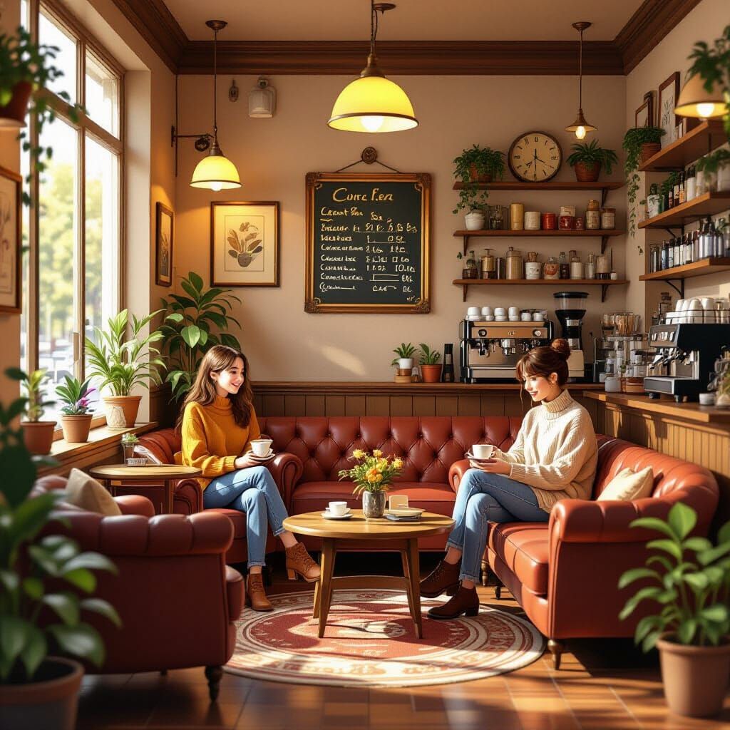 Cozy Coffee Shop with Vintage Decor in Lofi Style