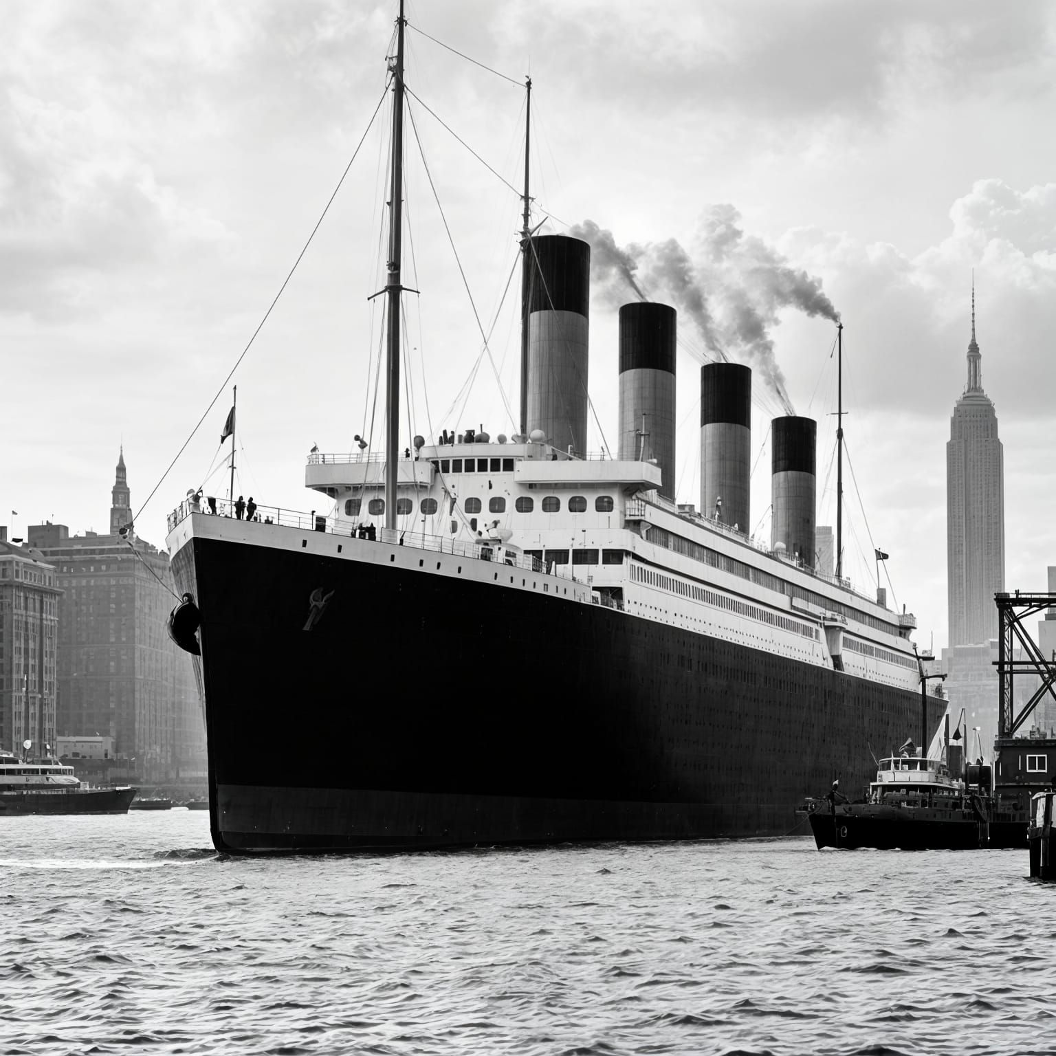 Historical RMS Titanic in 1900s New York Harbor