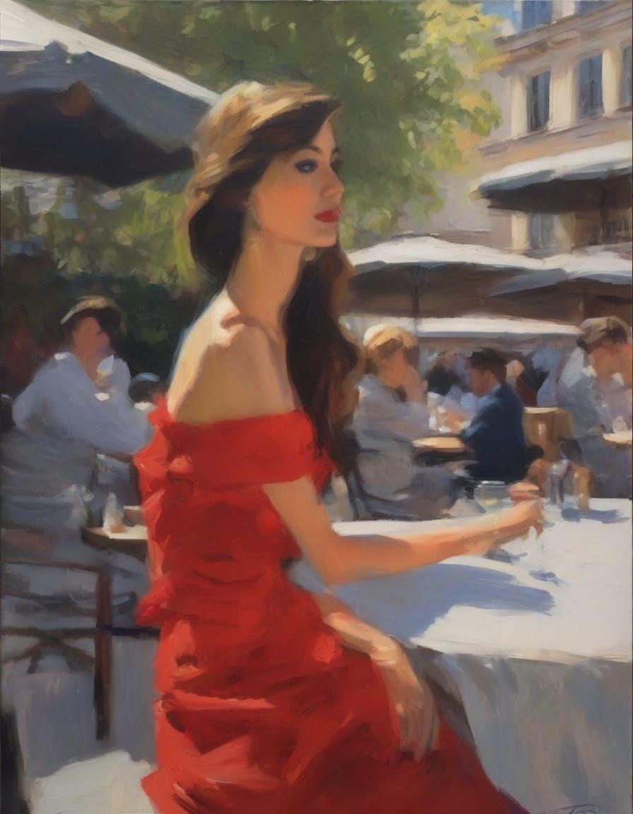 Impressionist Woman at a Parisian Cafe