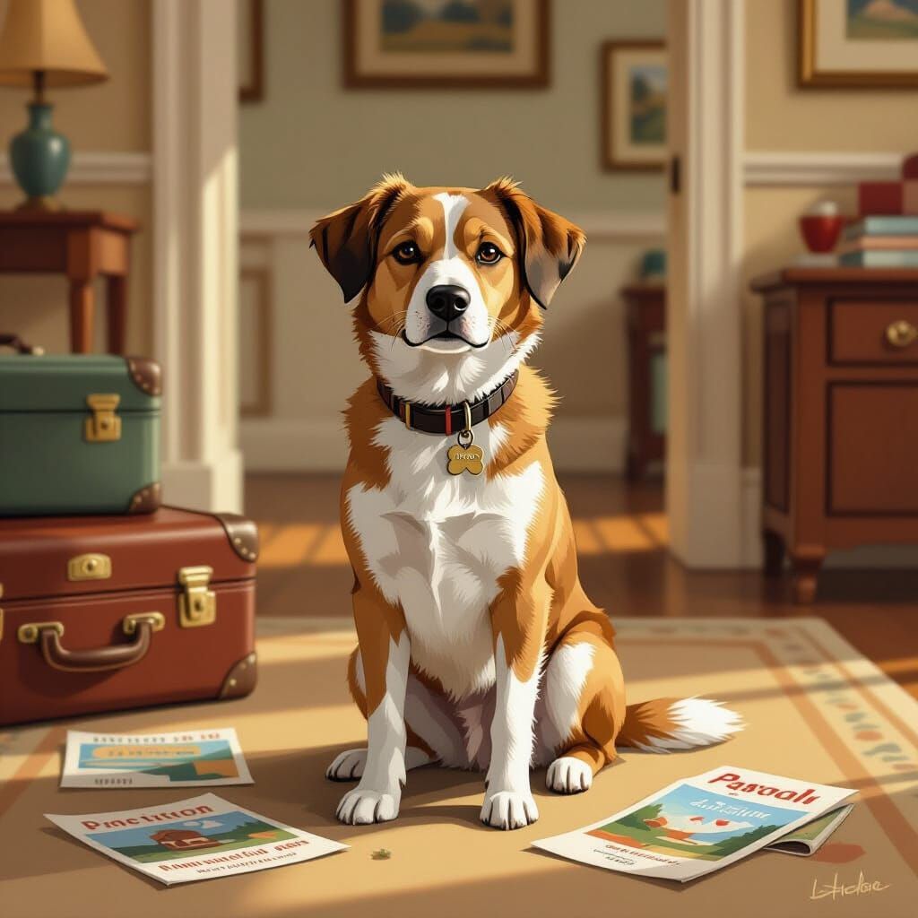 Sad Dog Left Behind: A Heartwarming Rockwell-esque Scene