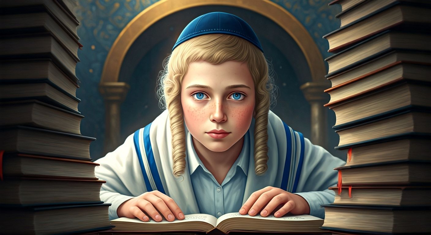 Hasidic Boy Studying Torah, Hyperrealistic Style