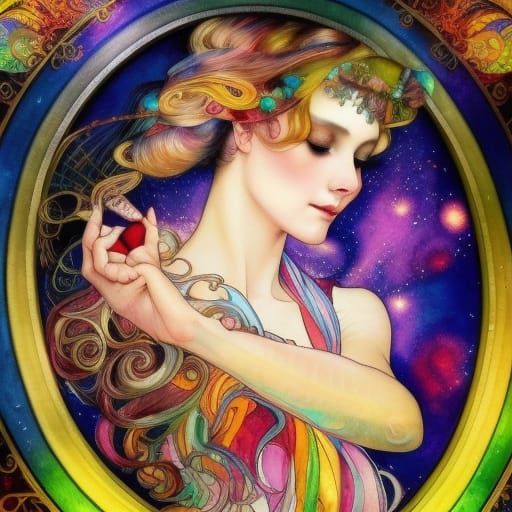 Iridescent Silk Spinner in Art Nouveau Style