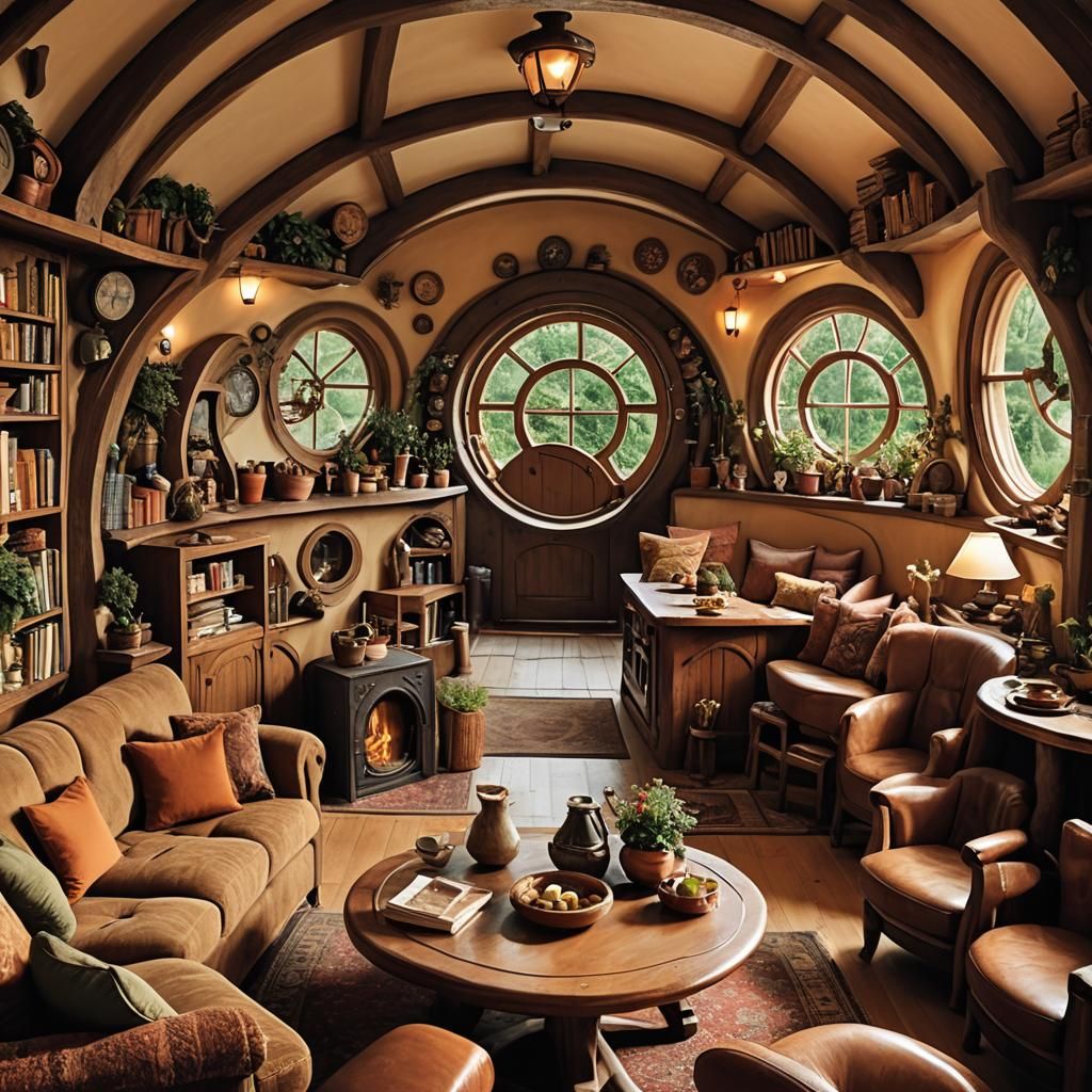Cozy Hobbit Home Interior with Ornate Details