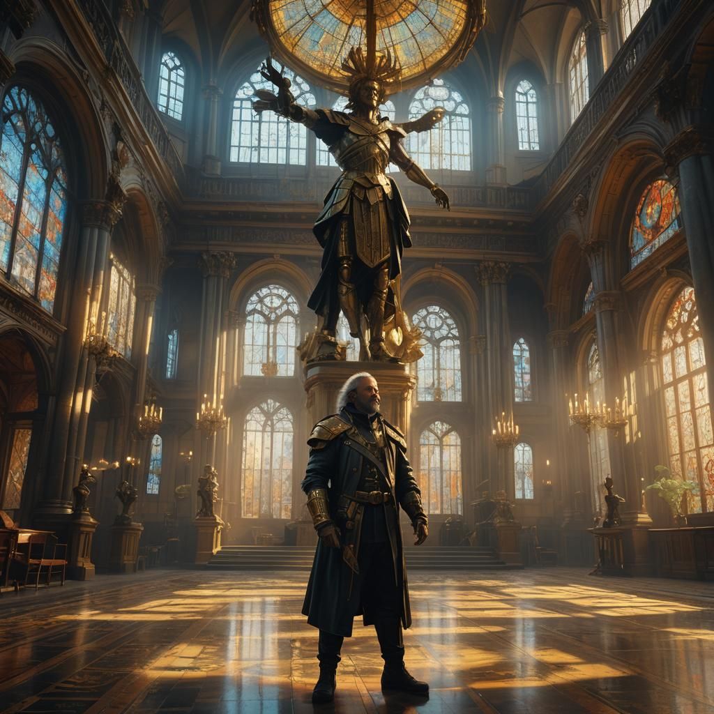 Statue in Grand Hall with Rembrandt Lighting