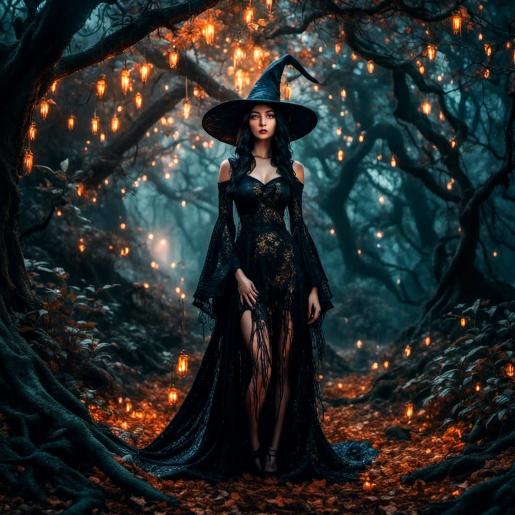Bewitching Witch in Mystical Forest: Digital Fantasy Art