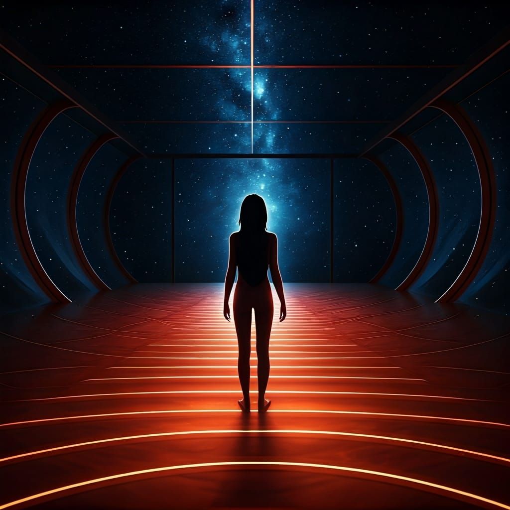 Surreal Starry Night Scene in Glass Room