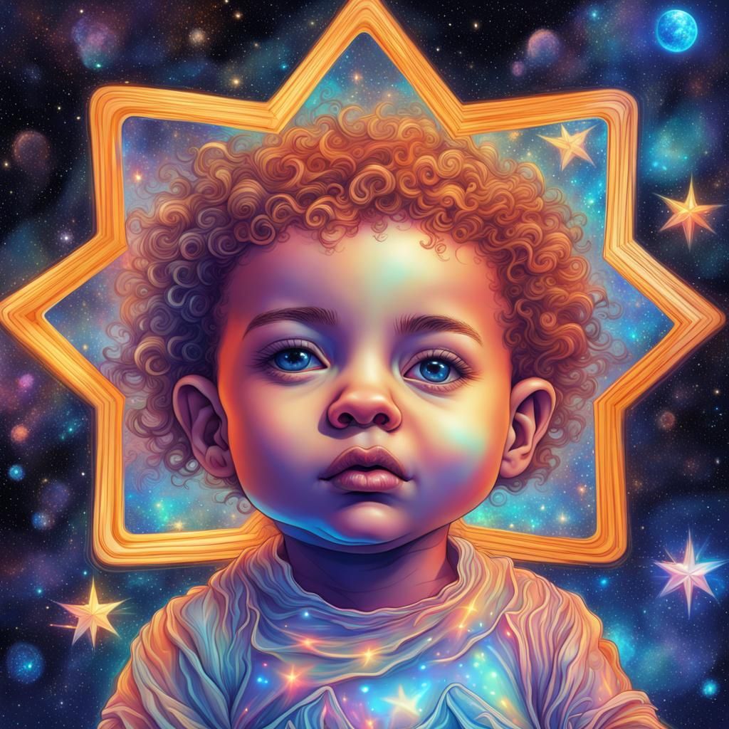 Baby Star in Holographic Astral Cosmic Illustration